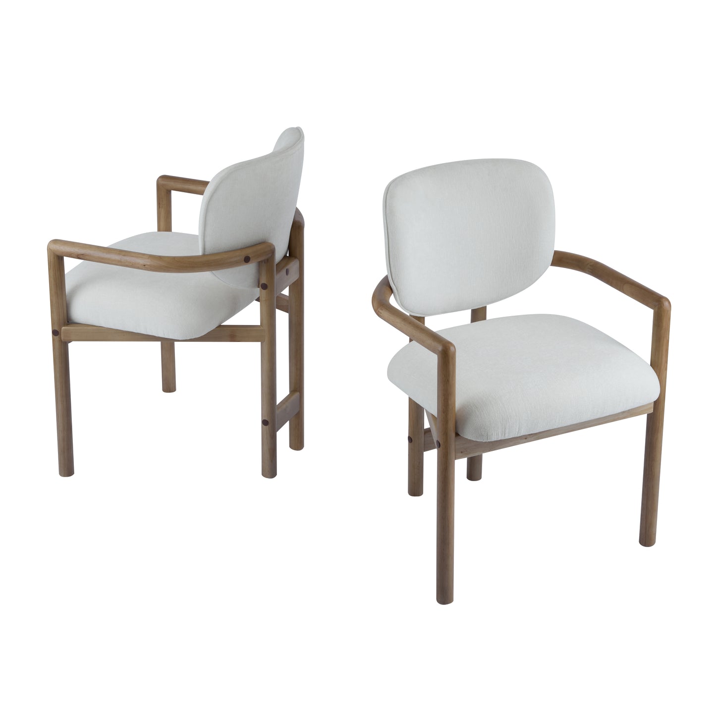Upholstered Dining Chairs Set of 2 - White Rubber Wood Arm Chairs