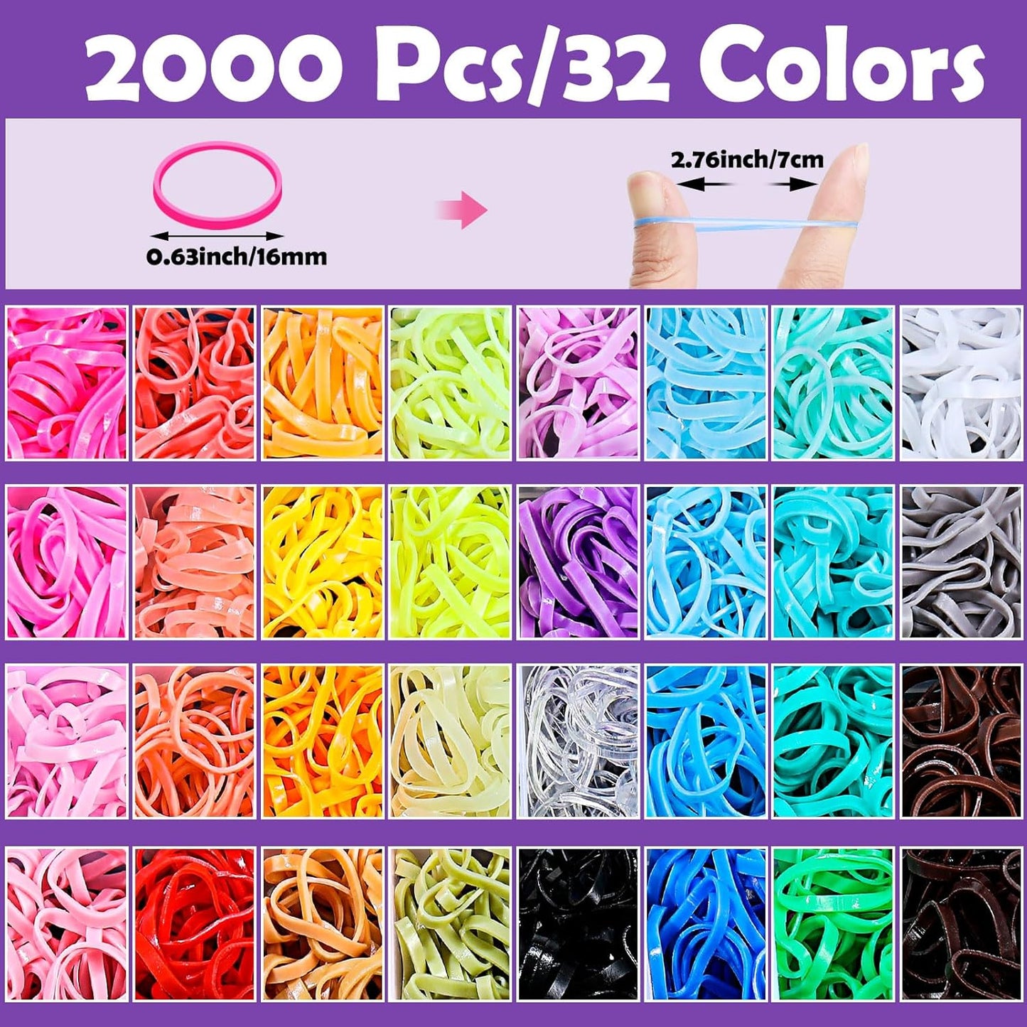Colorful Hair Elastics Set with Styling Tools for Kids & Teens - 2000 Pcs