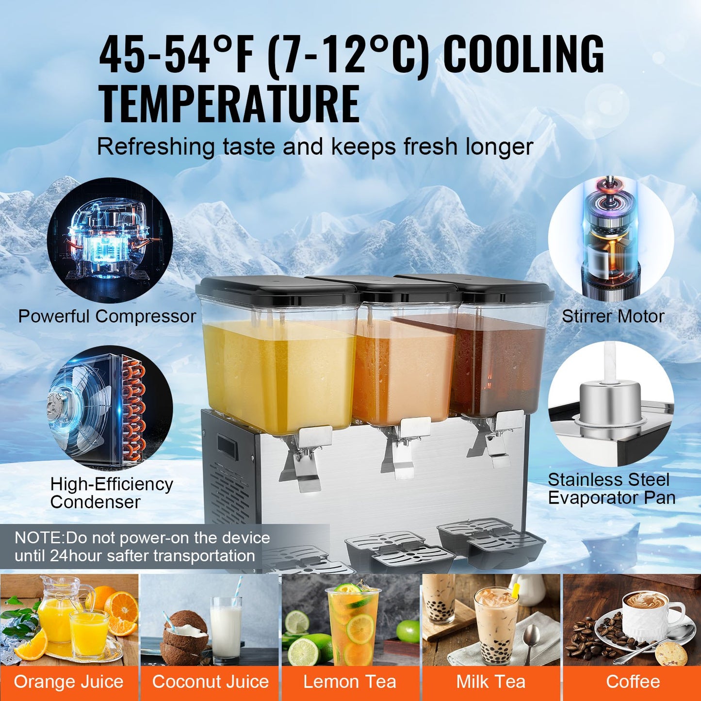 Commercial Beverage Dispenser 18L Triple Tank Cold Juice Ice Drink Dispenser - Silver