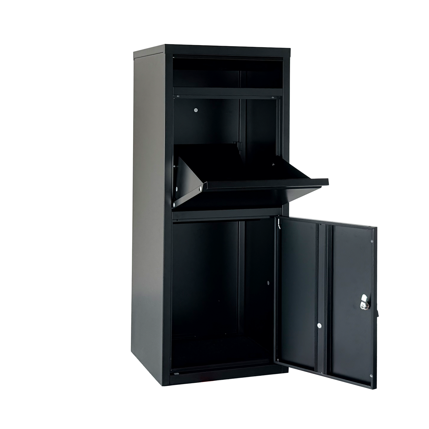Large Steel Package Delivery Box with Lockable Mail Compartment - Black