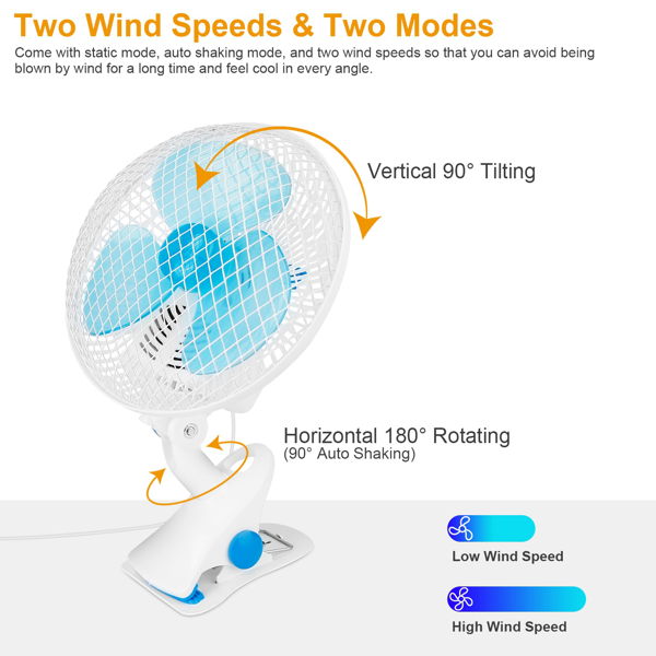3-in-1 Clip-On Fan - Quiet Mini Desk Fan with Oscillation & 2 Speeds
