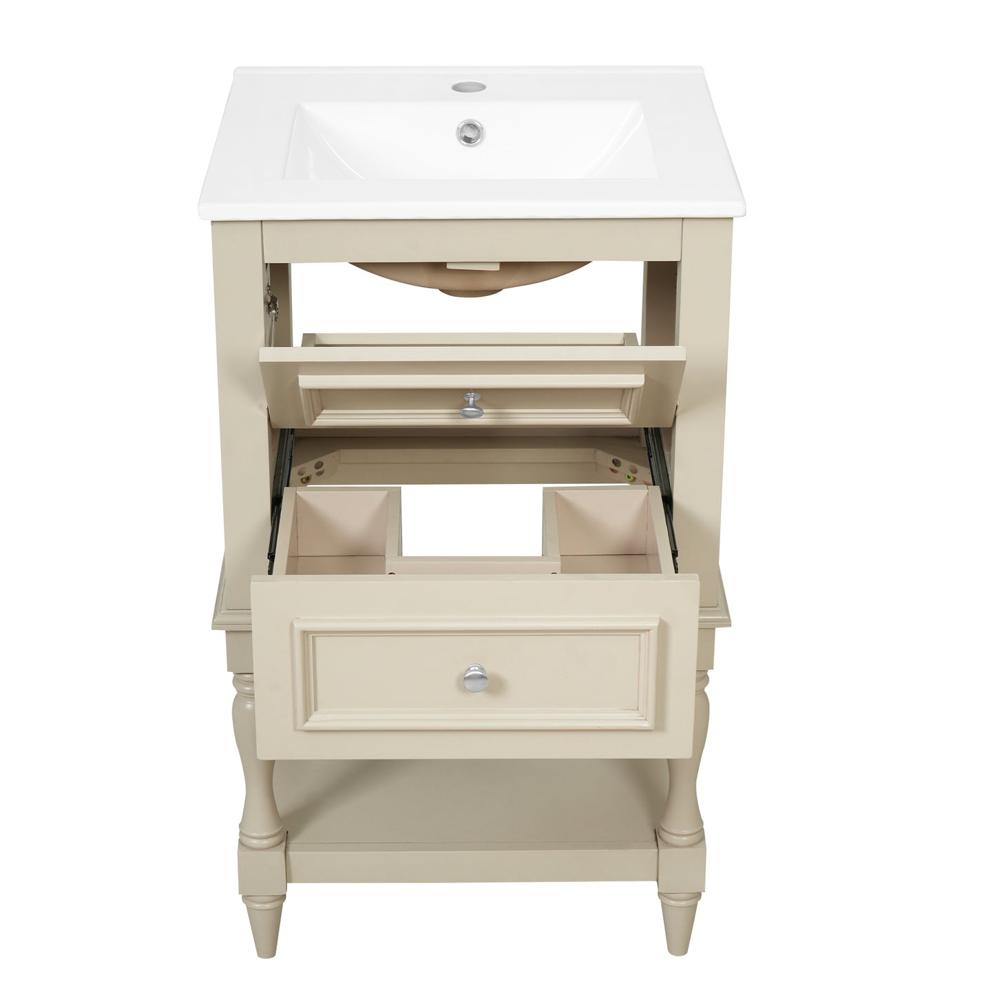 20'' Beige Bathroom Vanity with Ceramic Sink & 2 Drawers