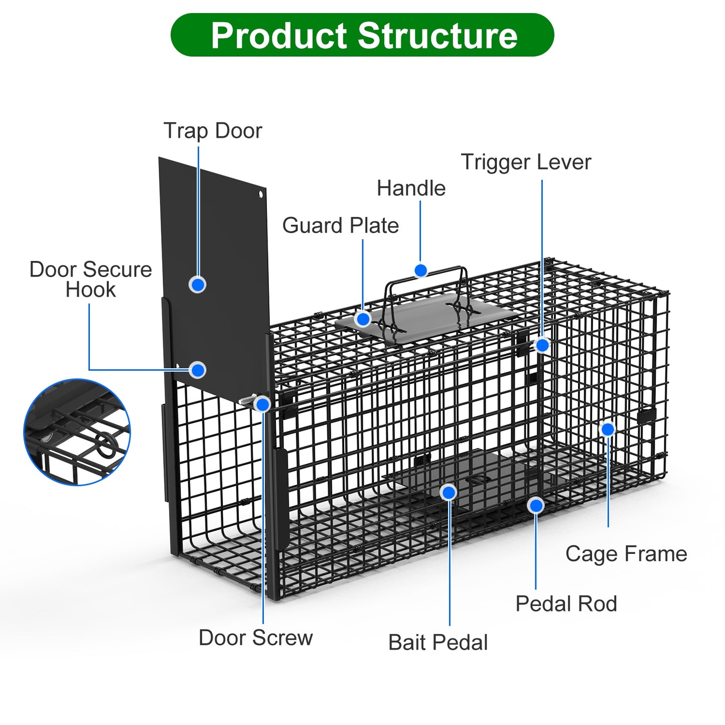 Humane Live Animal Cage Trap - Galvanized Iron, Multiple Sizes