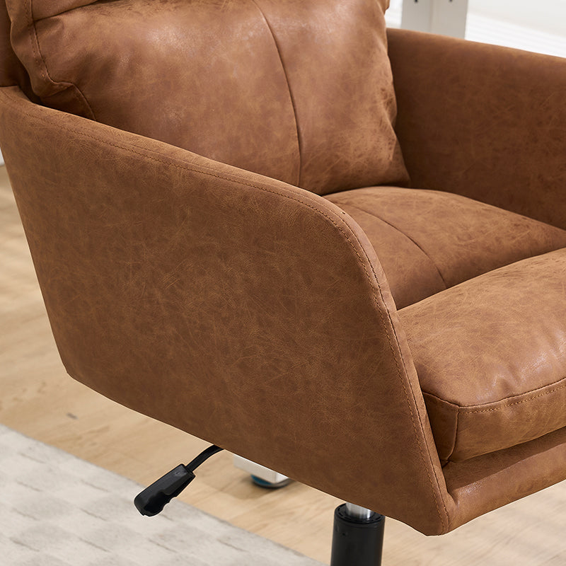 Adjustable Height Office Chair - PU Leather, Brown