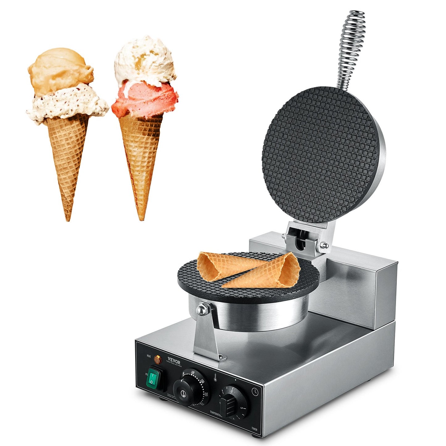 Electric Waffle Cone Maker 1230W for Ice Cream Cones and Egg Rolls - Natural Color