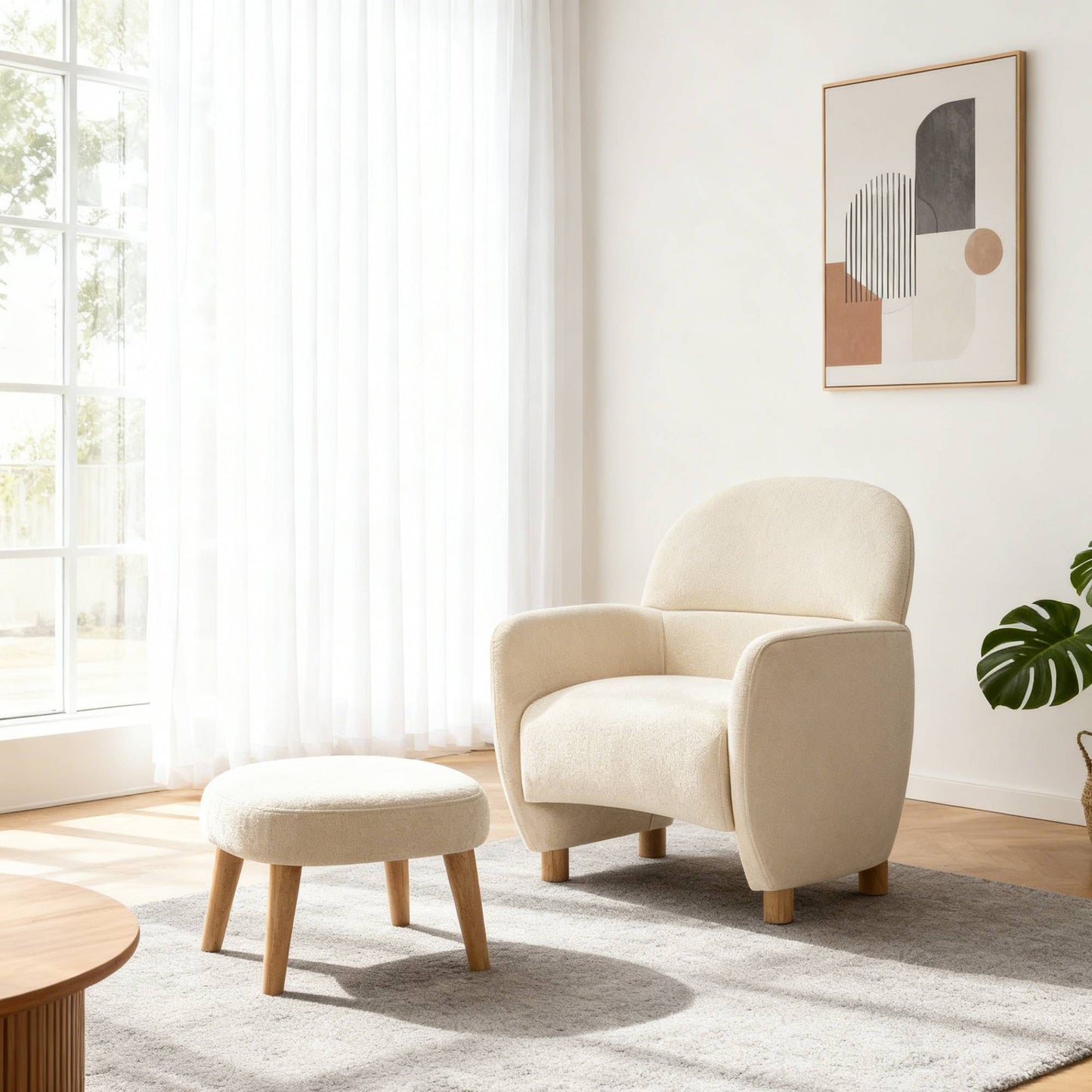Modern Lazy Chair With Footrest Ottoman - Upholstered Leisure Sofa