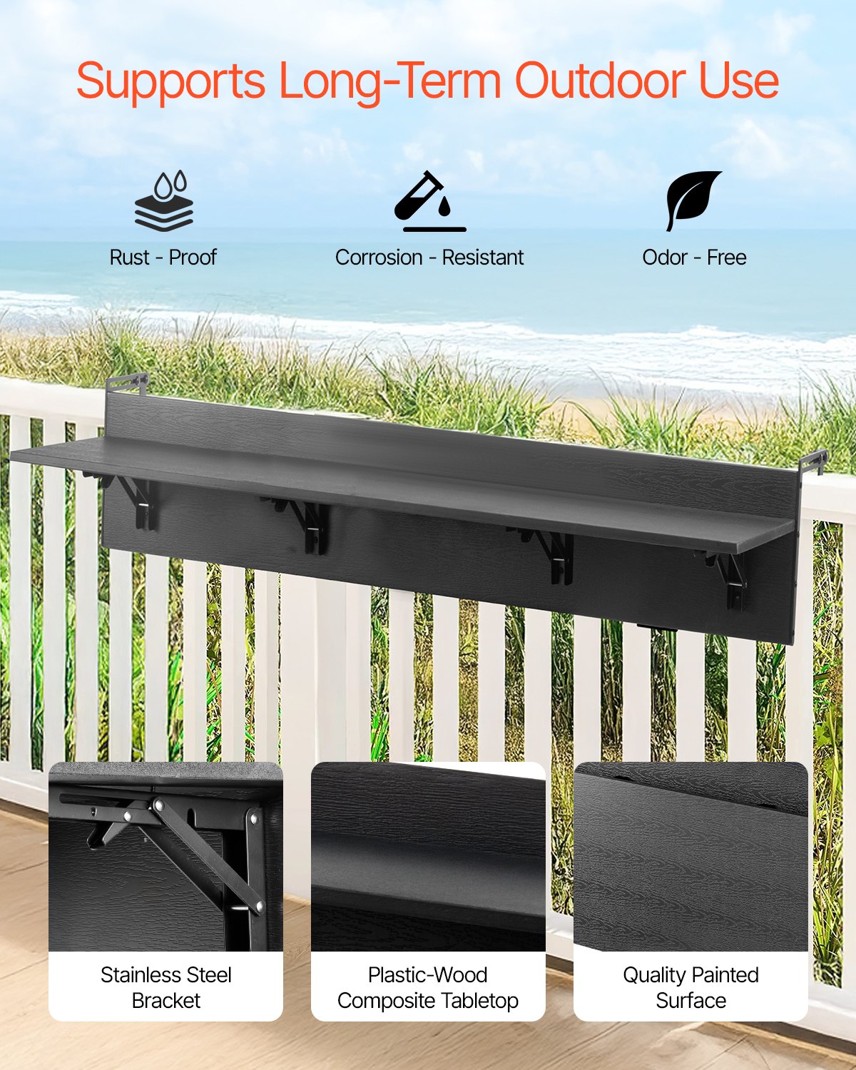 Foldable Balcony Hanging Table 12x48 Inches Outdoor Patio Railing Bar Table - Multicolor