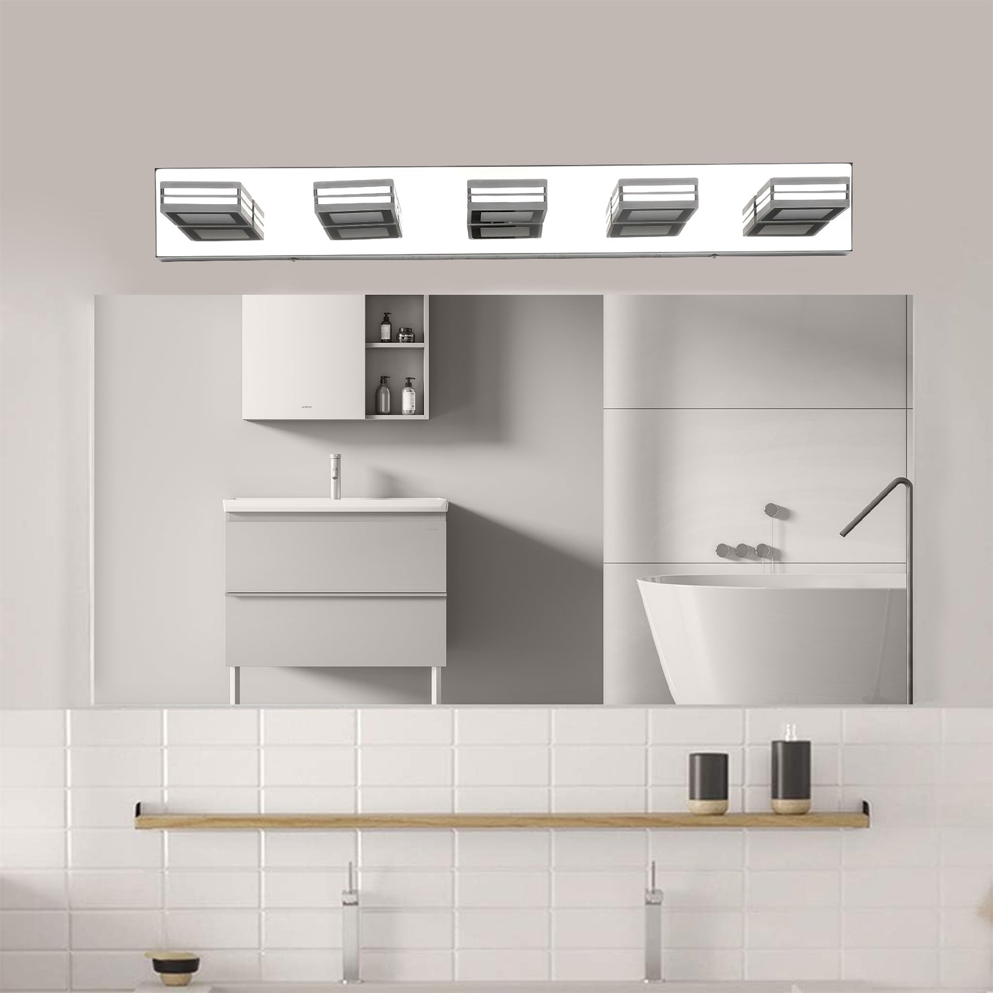 32-Inch Modern Chrome 5-Light LED Vanity Light Fixture
