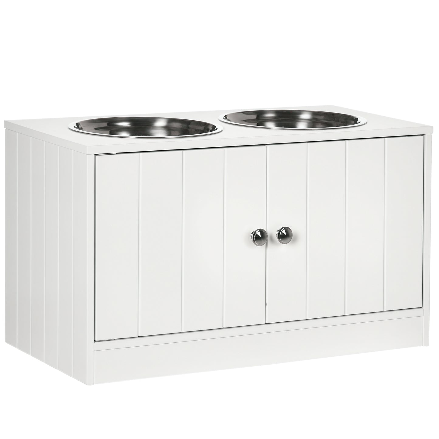 Large Elevated Dog Feeder with Storage Cabinet - White, 44L Capacity