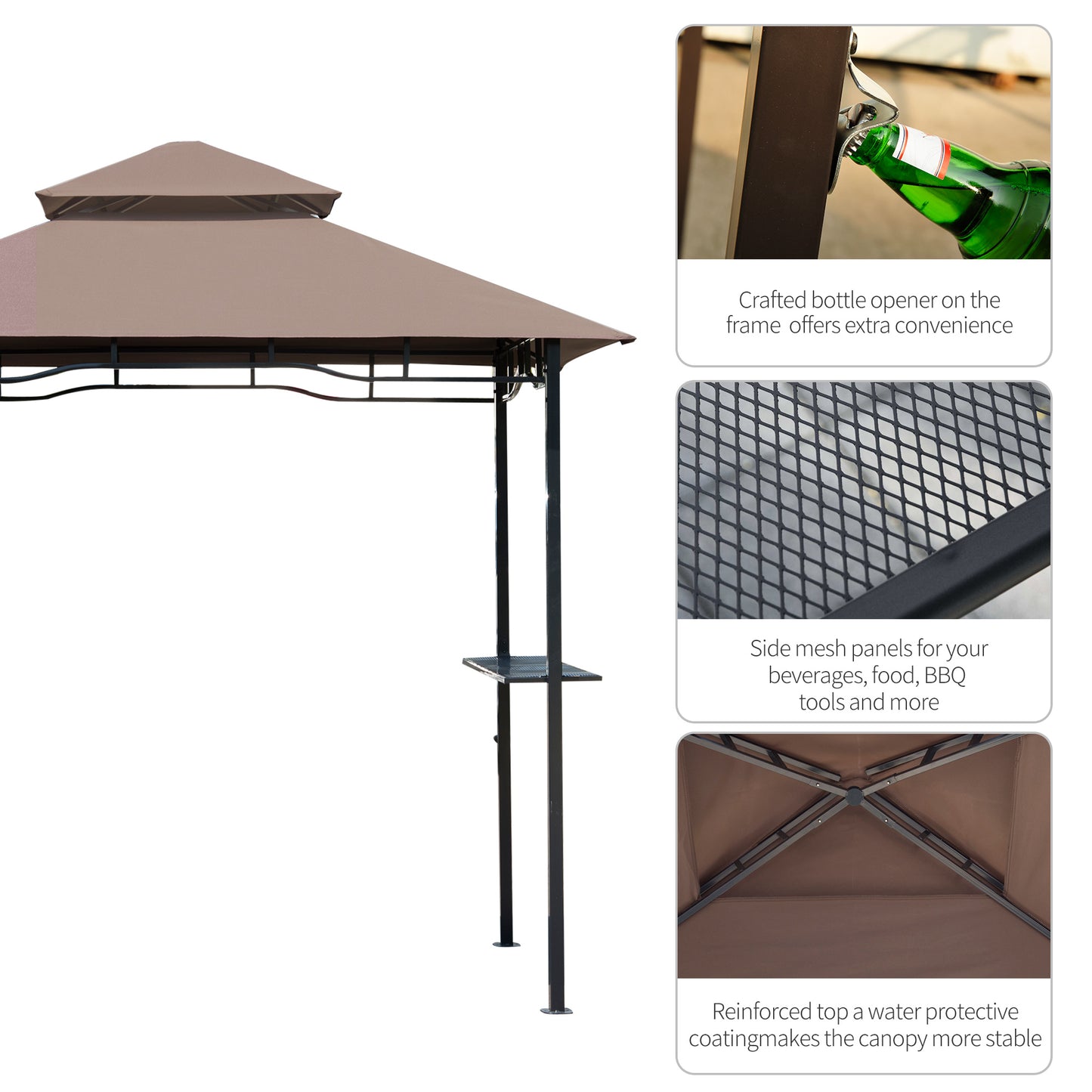Grill Gazebo with Double Roof - Outdoor BBQ Canopy Shelter - Coffee