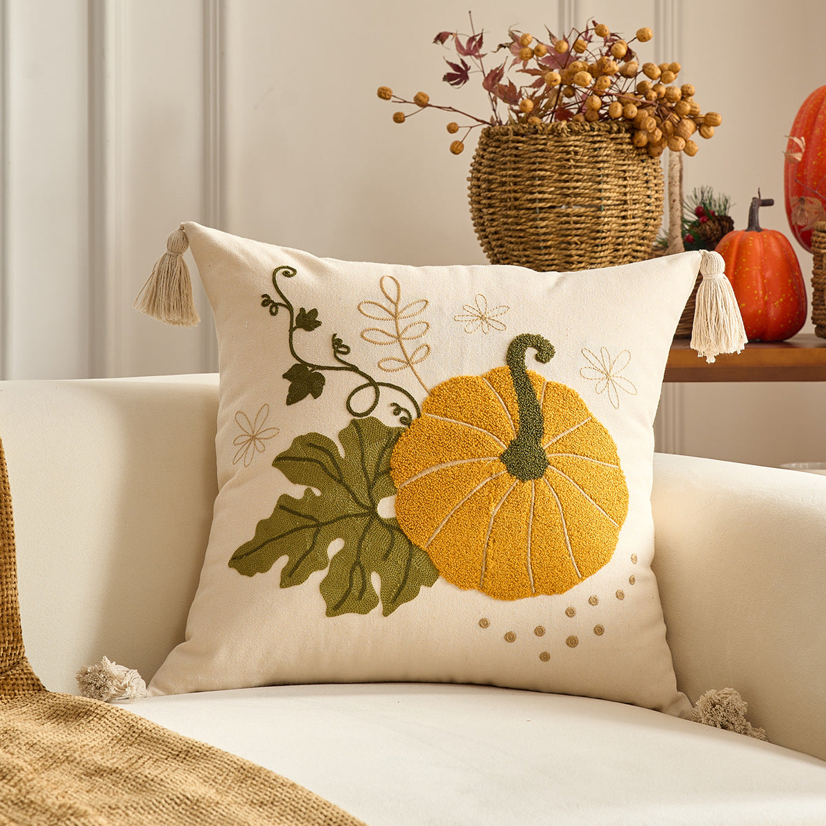 Autumn Maple Leaf Pumpkin Pillow Cover for Sofa & Living Room Decor