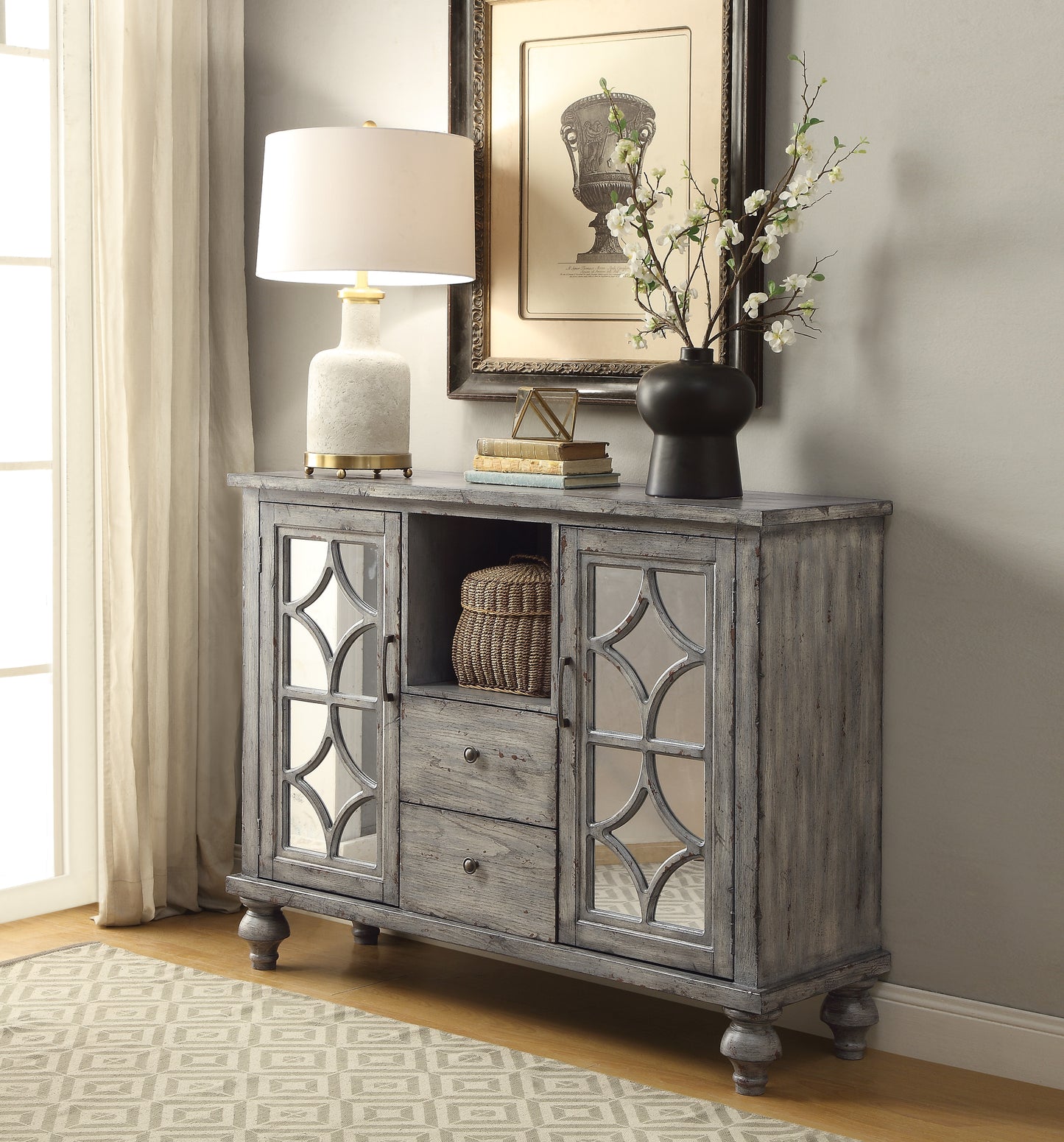 Gray Console Table with Open Compartment Storage - Velika