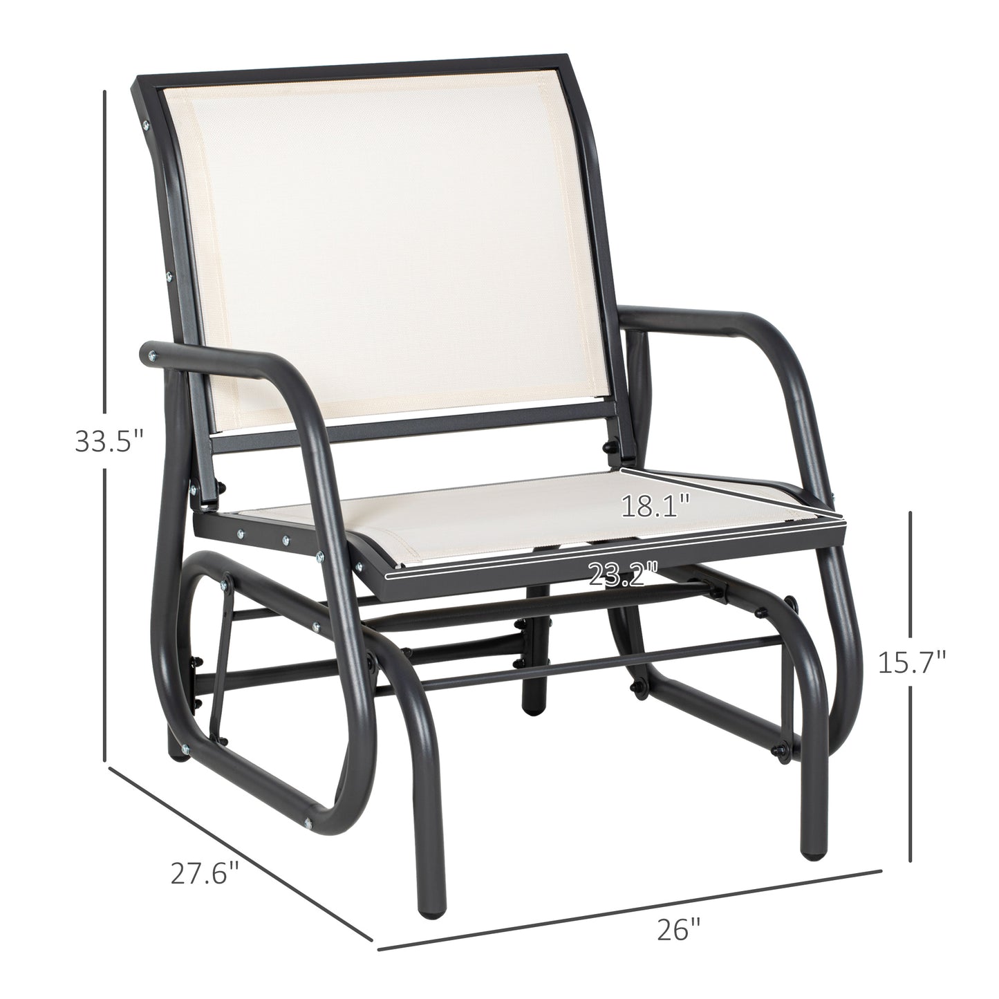 Outdoor Glider Chair - Steel Swing with Curved Armrests, Cream White