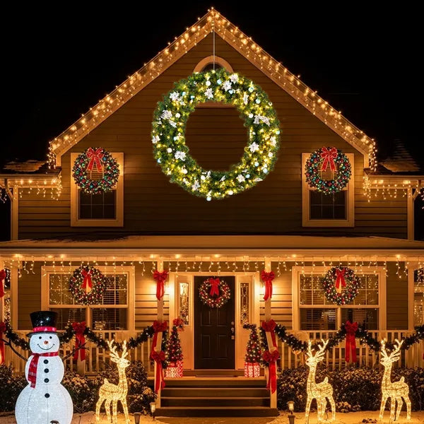 60-Inch Pre-Lit Christmas Wreath with 220 LED Lights & DIY Ornaments