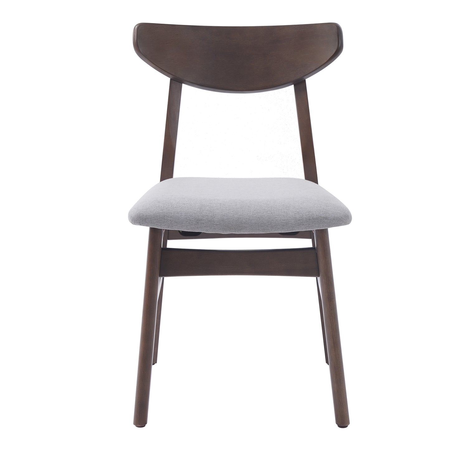 Set of 2 Modern Scandinavian Dining Chairs - Gray Fabric & Brown Wood