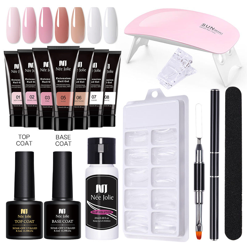 Nail Extension Glue Kit with UV Lamp – 7 Bottles