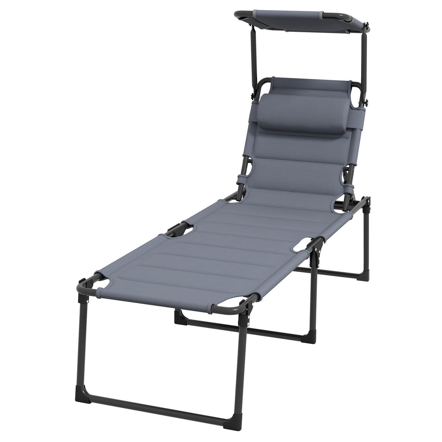 Adjustable Folding Lounge Chair with Sunshade - Gray
