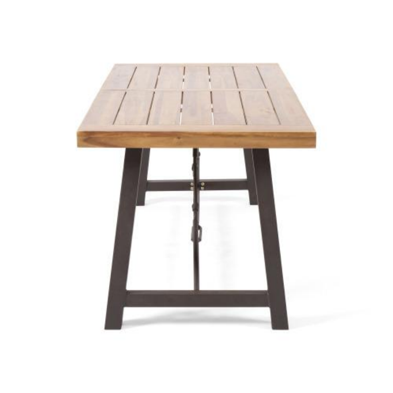 Outdoor Dining Table with Acacia Wood Top and Metal Base