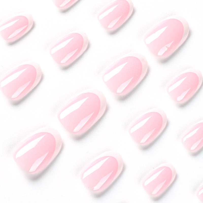 French White Edge Nail Stickers - 24pc Pink Press-On Set