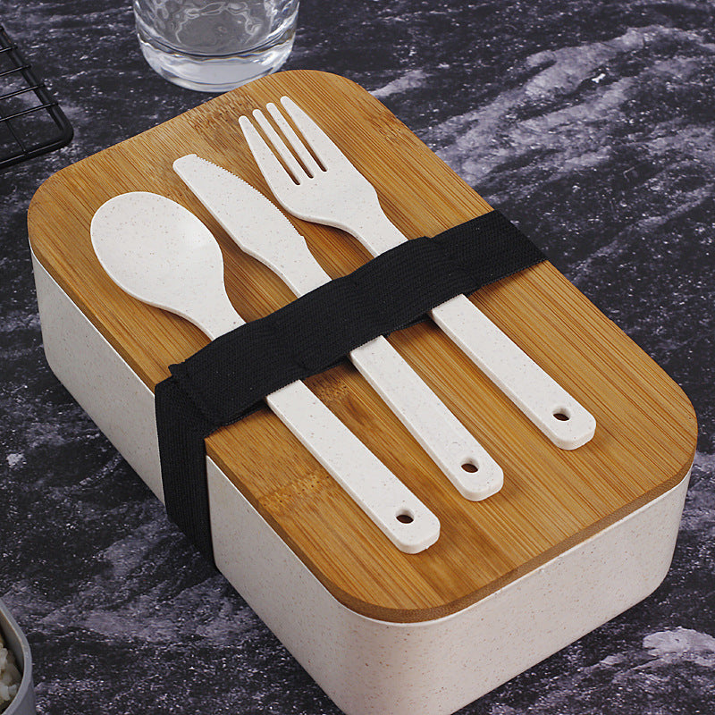 Japanese Lunch Box Set with Sealed Crisper and Cutlery - Gray or Beige