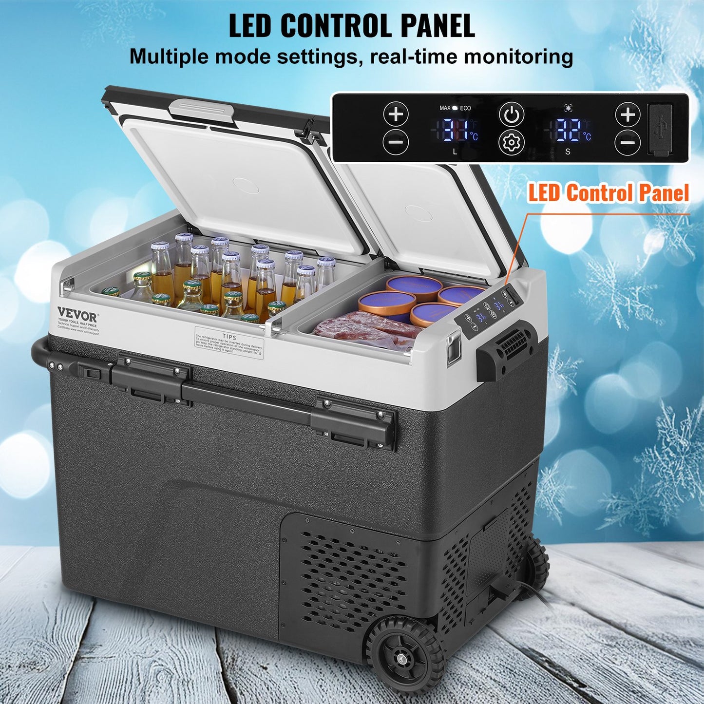 Portable Car Refrigerator Freezer 58L Dual Zone Compressor Cooler - Black