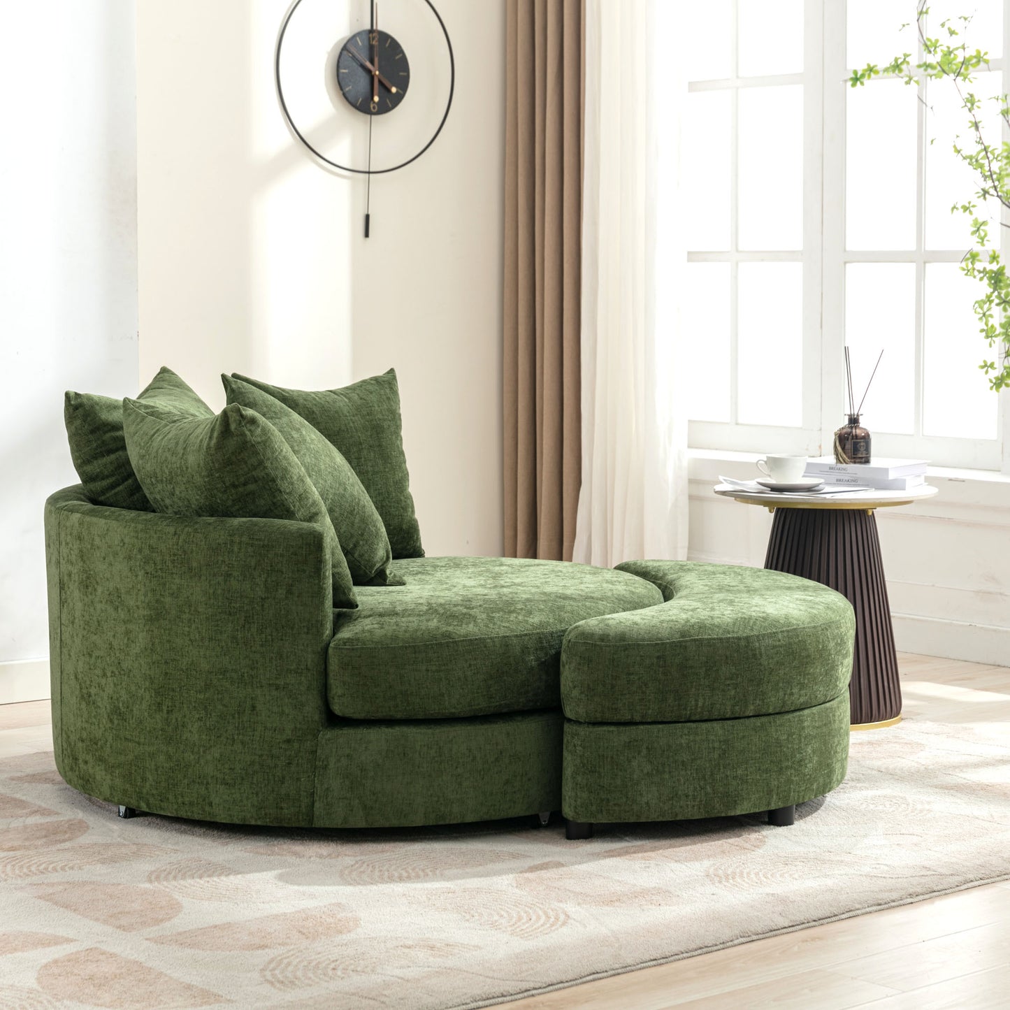 360° Swivel Accent Barrel Chair with Storage Ottoman & 4 Pillows - Green