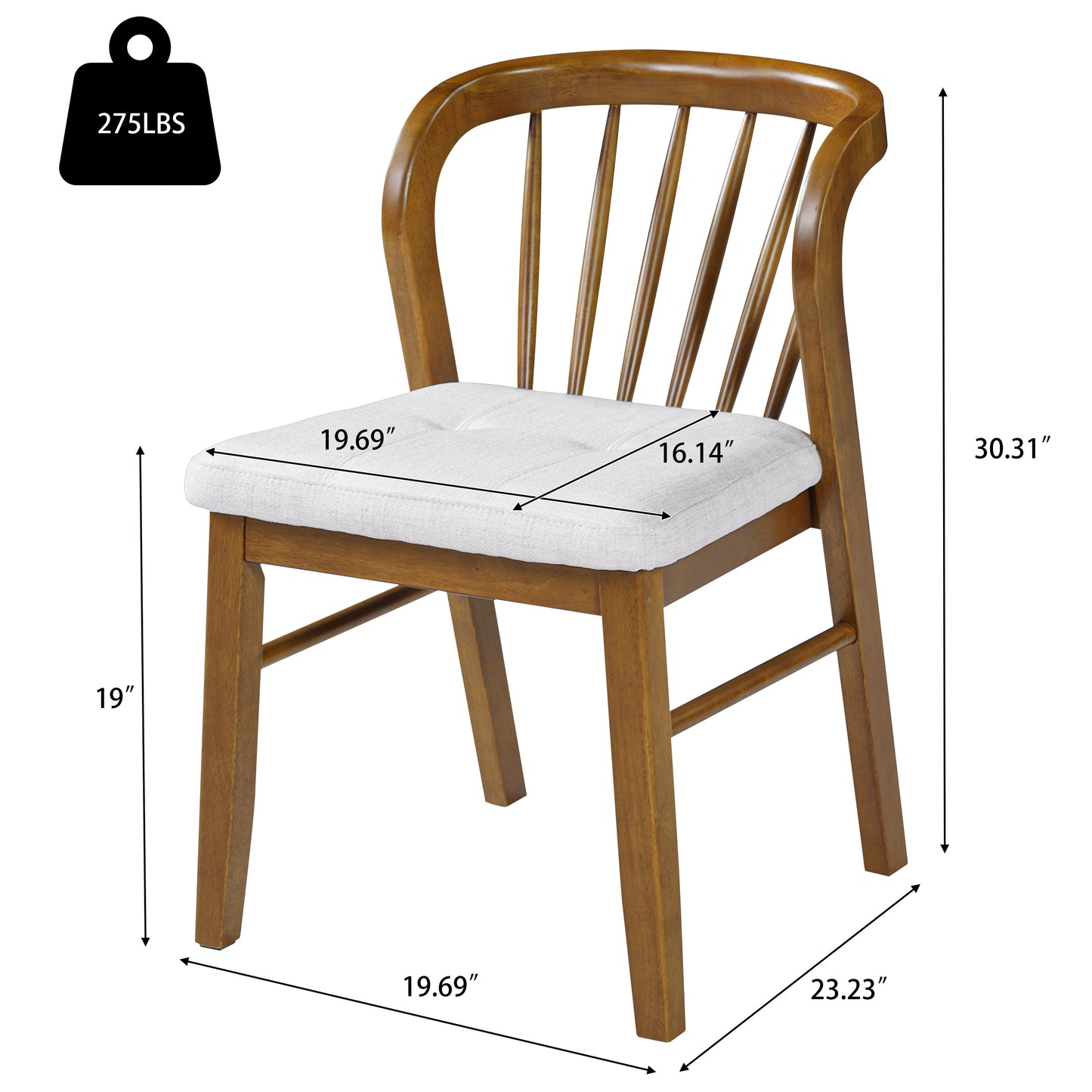 Mid-Century Modern Rubber Wood Dining Chairs - Set of 2, Walnut & Beige