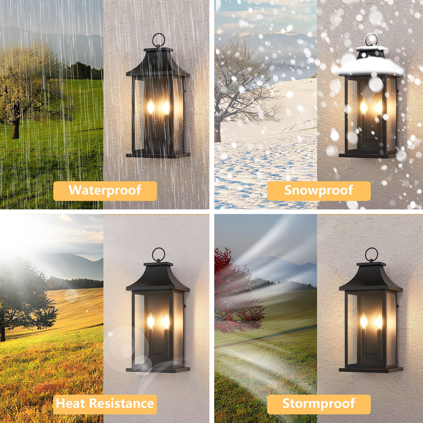 2-Pack Outdoor Wall Lanterns - Dusk to Dawn Black Sconce with Glass for House Porch Garage