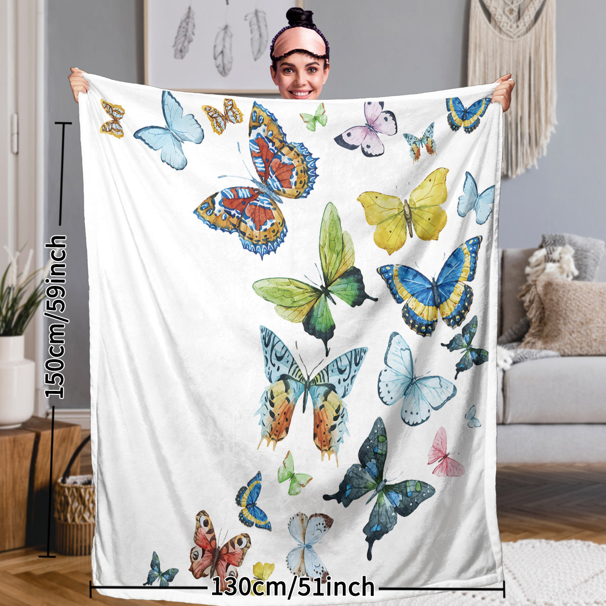 Colorful Butterfly Sherpa Fleece Blanket - 50x60 Inches