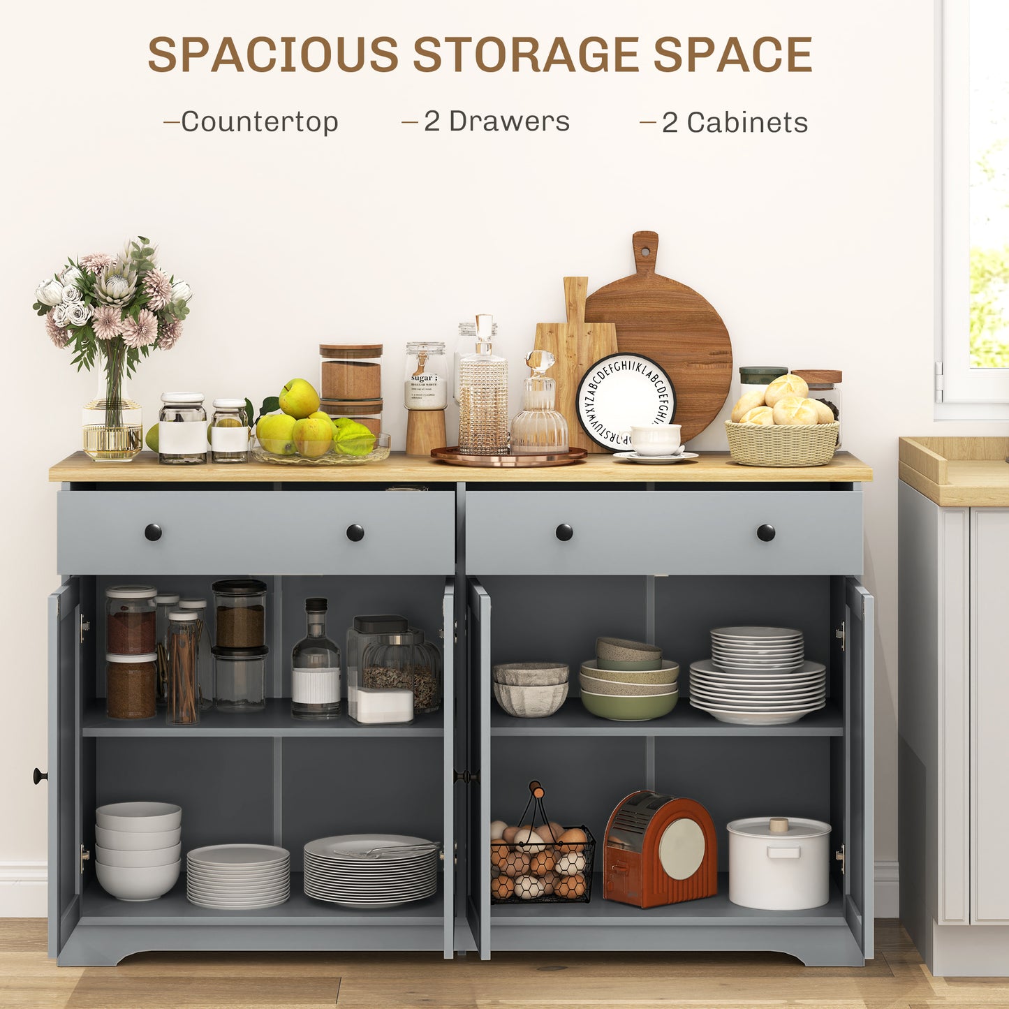 Modern Sideboard Buffet Cabinet with Storage Drawers - Gray