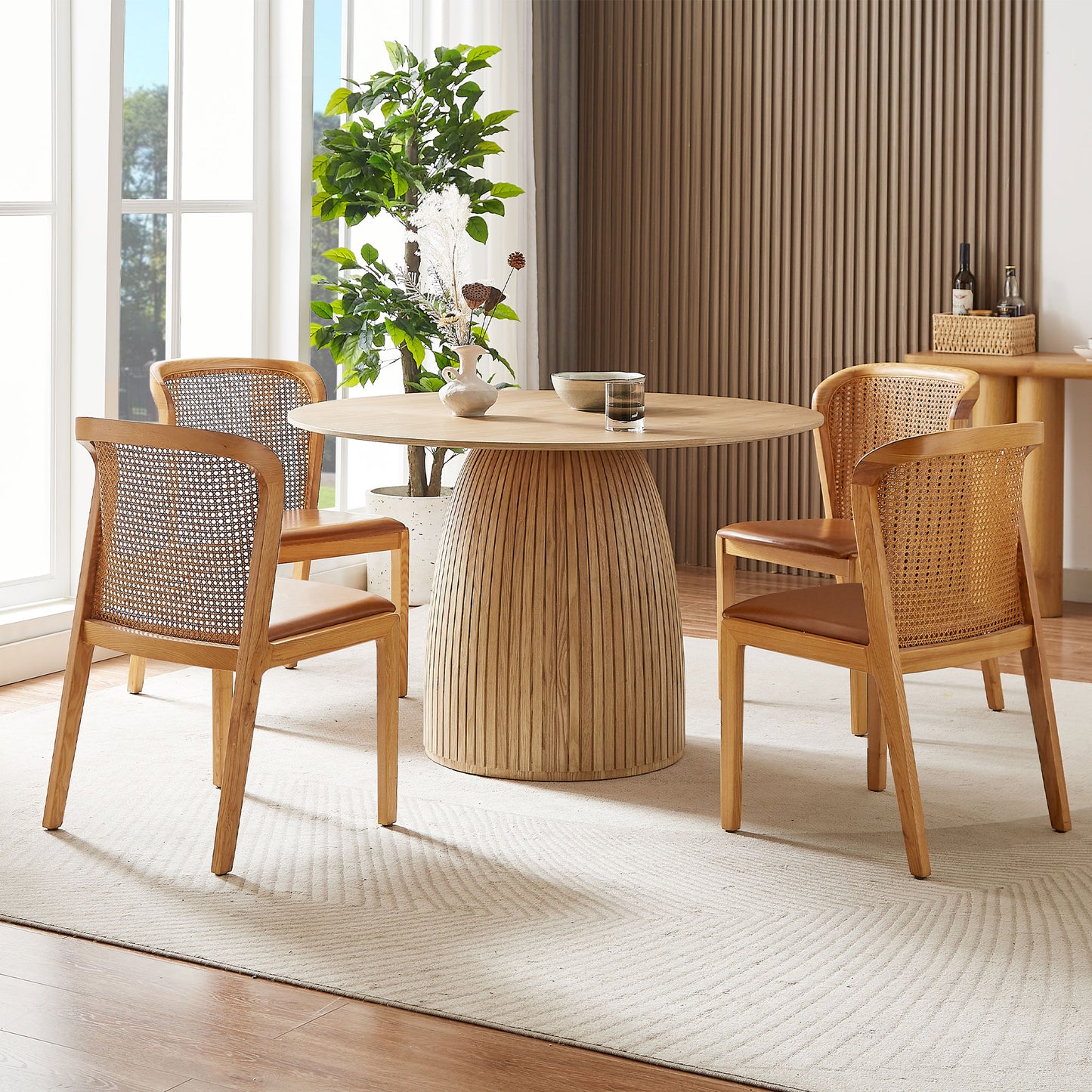 Round Wood Dining Table - 47.24" Modern Kitchen Table - Oak