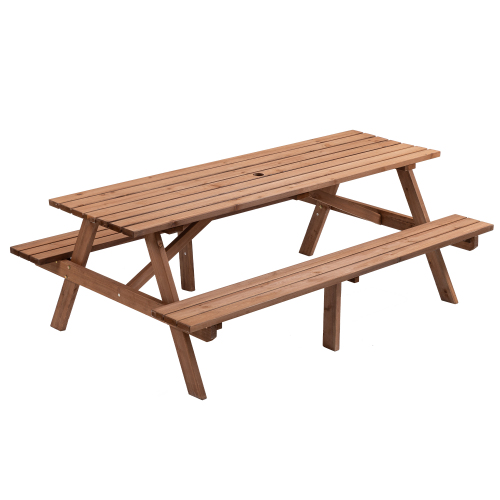 8-Person Brown Wooden Picnic Table with Benches - 2220lb Capacity