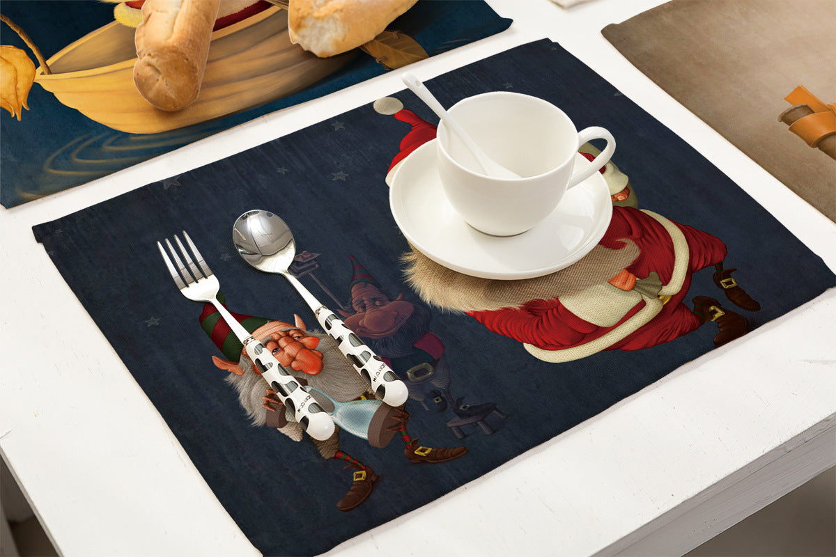 Santa Claus Printed Cotton Linen Placemat - Modern Kitchen Table Decor