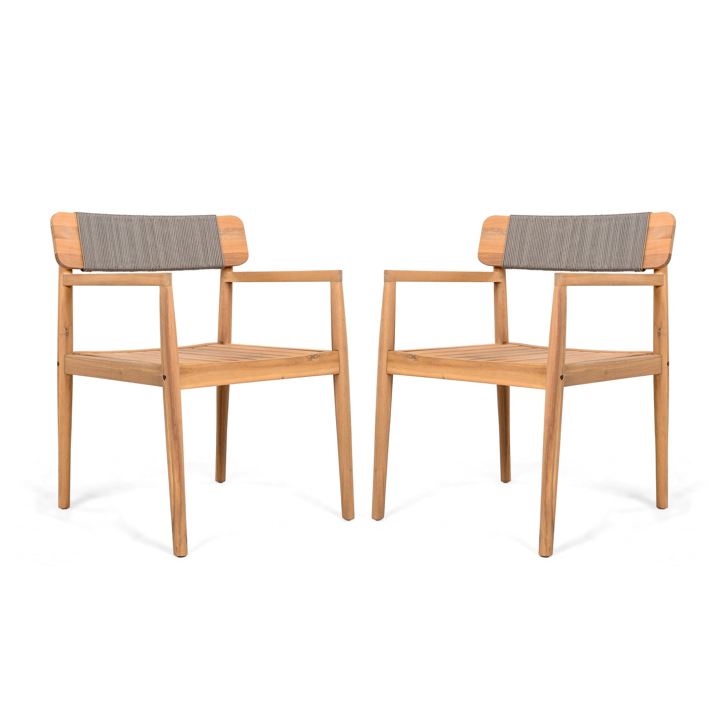 CREATIVE BRAIDED ACACIA WOOD OUTDOOR DINING CHAIRS WITH ARMRESTS,