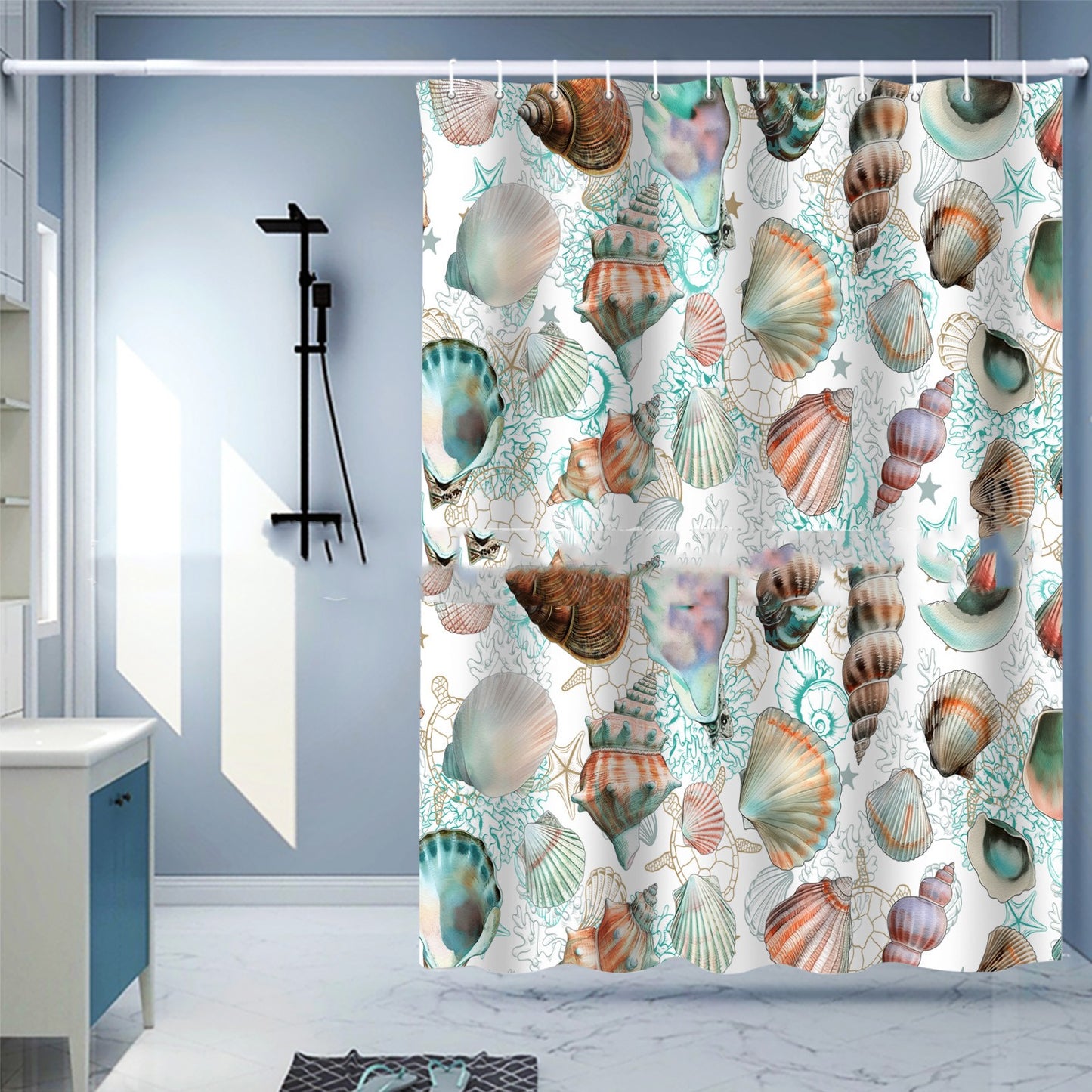 Waterproof Digital Printing Shower Curtain - Punch-Free European Style 183x214cm