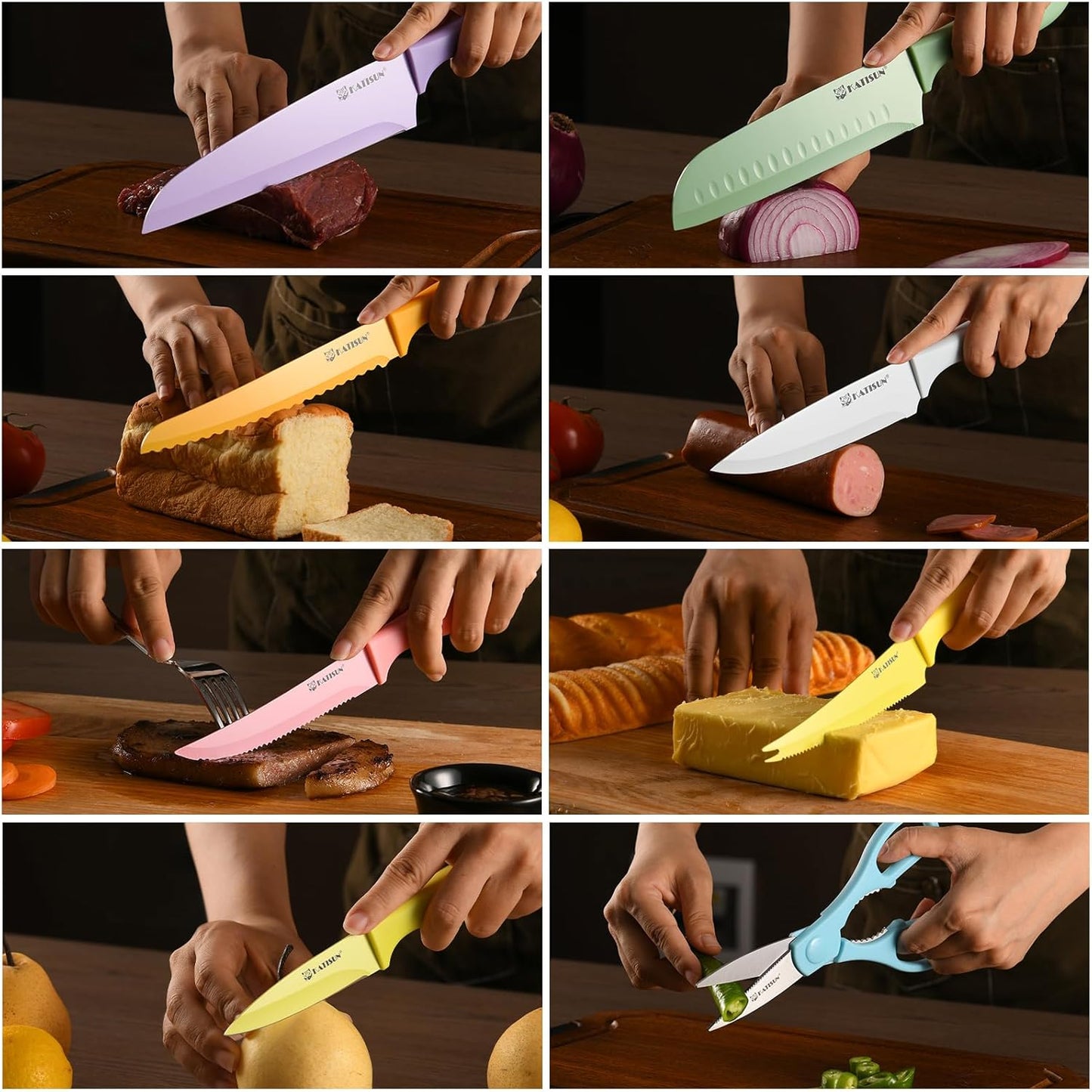30-Piece Kitchen Knife Set with Cutting Board - Colorful & Durable