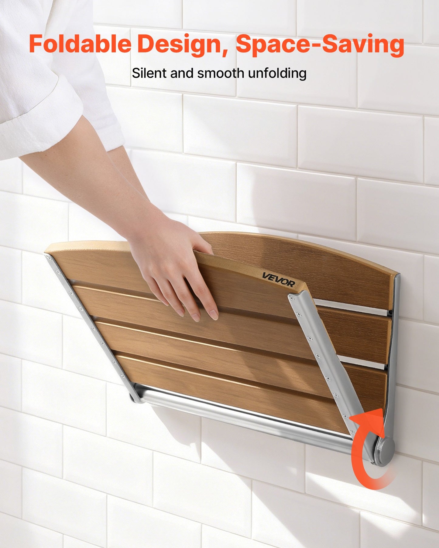 Foldable Wall-Mounted Shower Seat with Backrest, Supports 400LBS, Black
