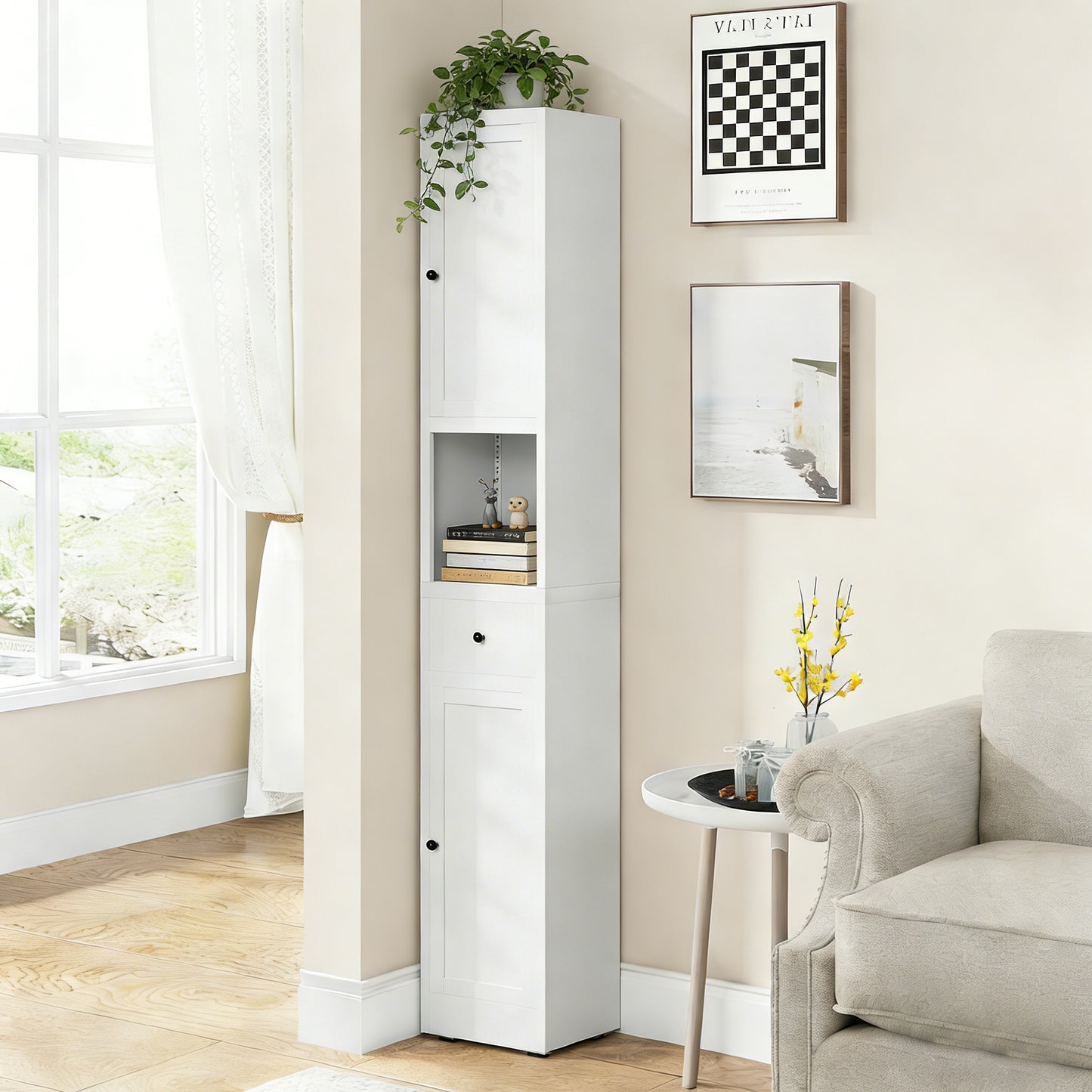 71 Inch Tall Bathroom Storage Cabinet, 5-Tier Narrow Metal Cabinet