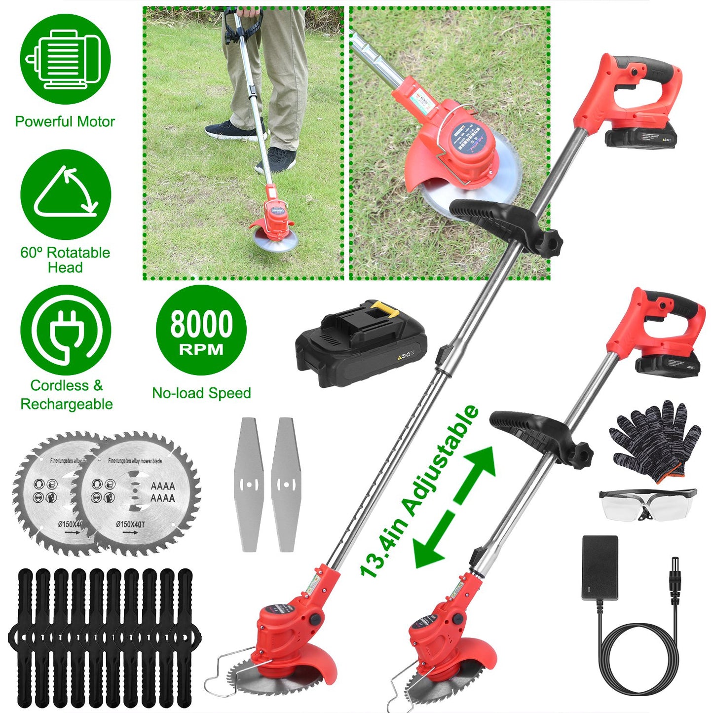 Adjustable Telescopic Weed Trimmer with Power & Safety Features - Cordless Garden Tool
