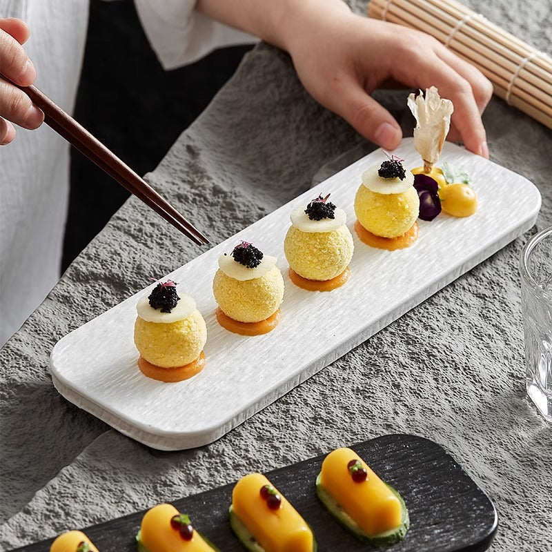 Rectangular Sushi Plate Set - Rock Pattern Porcelain Dinnerware for Kitchen