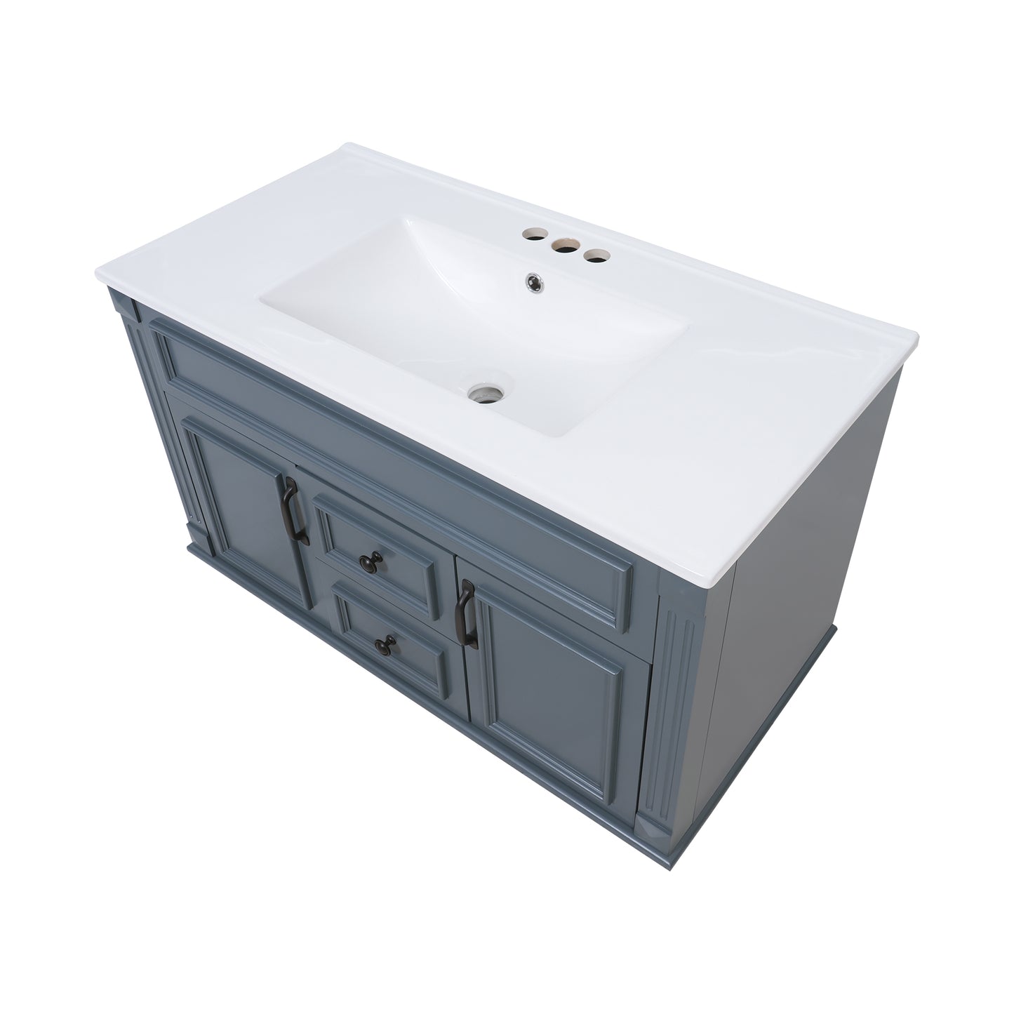 36-Inch Wall Mounted Bathroom Vanity with Ceramic Sink - Blue
