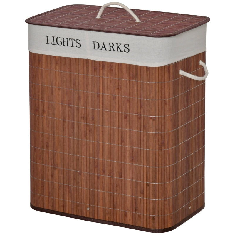 Bamboo Laundry Basket With Lid And String Handles, Collapsible Hamper