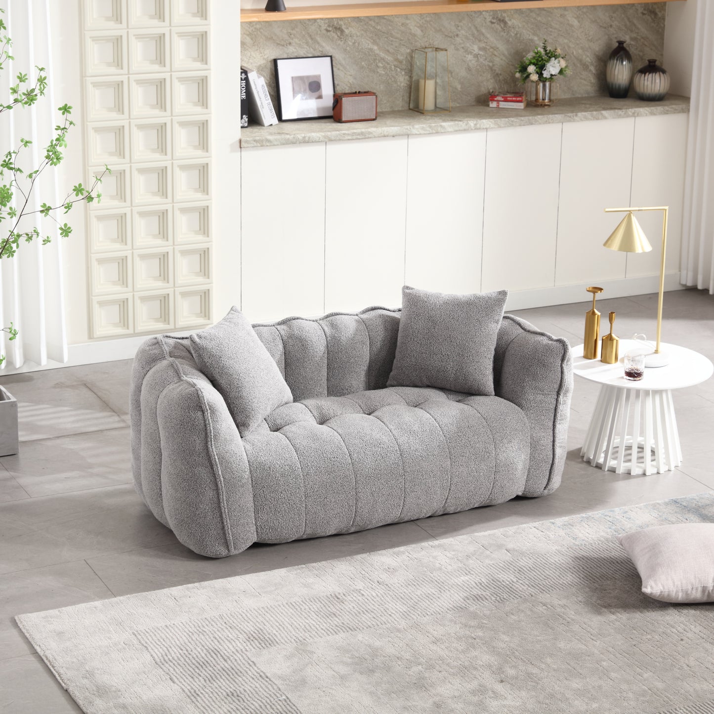 Soft Grey Beanbag Chair for Two - High Resilience Foam