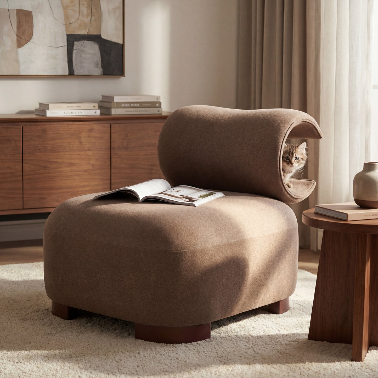 Modern Brown Accent Chair - Pet-Friendly, 330 lbs Capacity