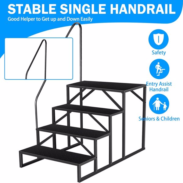 4-Step RV Ladder with Handrail - Portable Anti-Slip Steps for Hot Tubs