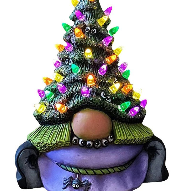 Christmas Tree Resin Ornament with Light - Decorative Holiday Sculpture