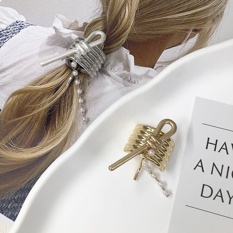 Metal Pearl Chain Hair Hook Ponytail Holder
