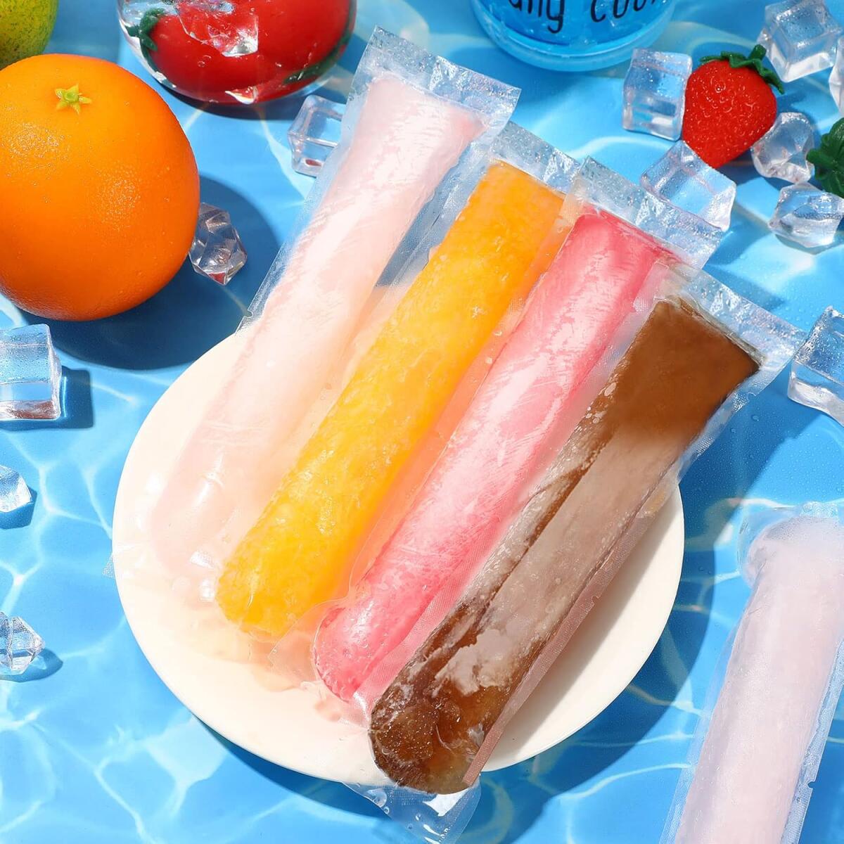 320 Popsicle Bags with 2 Orange Funnels - Ice Pop Pouch Set
