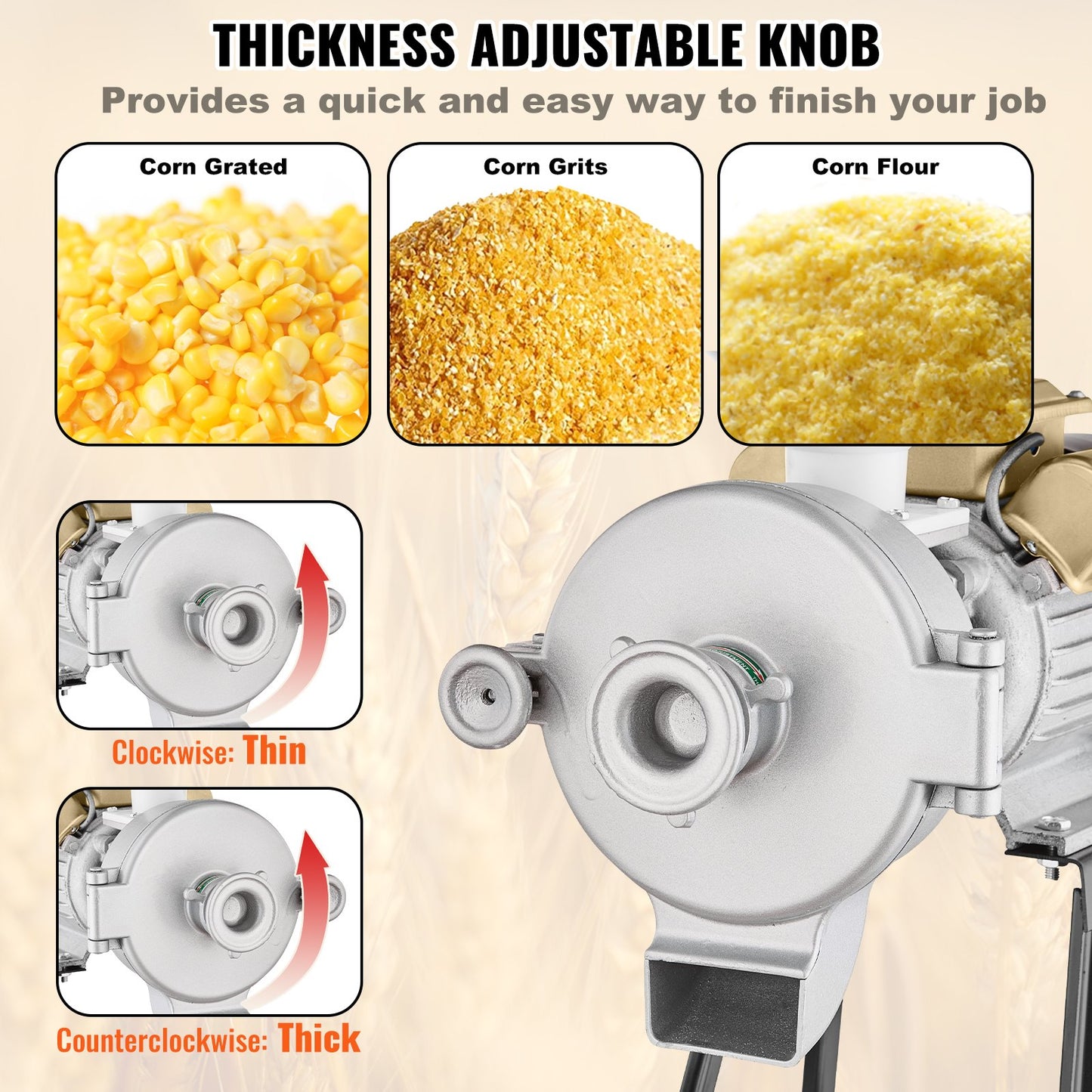 3000W Electric Grain & Flour Grinder Wet & Dry Cereal Mill - Black