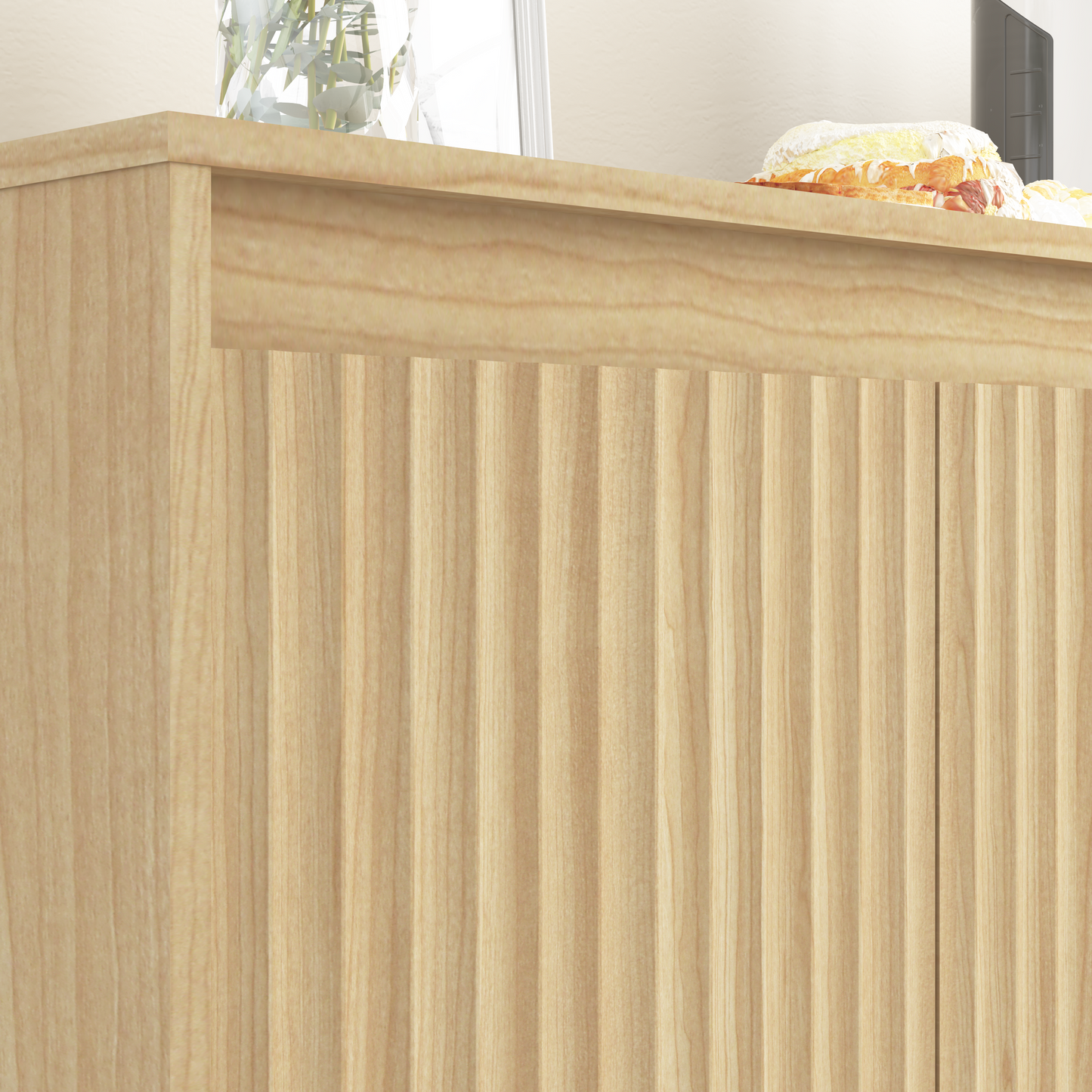 Natural 4-Door Sideboard Buffet Cabinet with Power Outlet